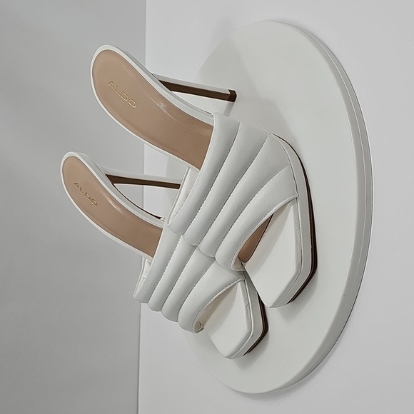 NIB ALDO Gennia White Leather Stiletto Heeled Sandals 7.5 Bridal Wedding Party - Picture 10 of 16